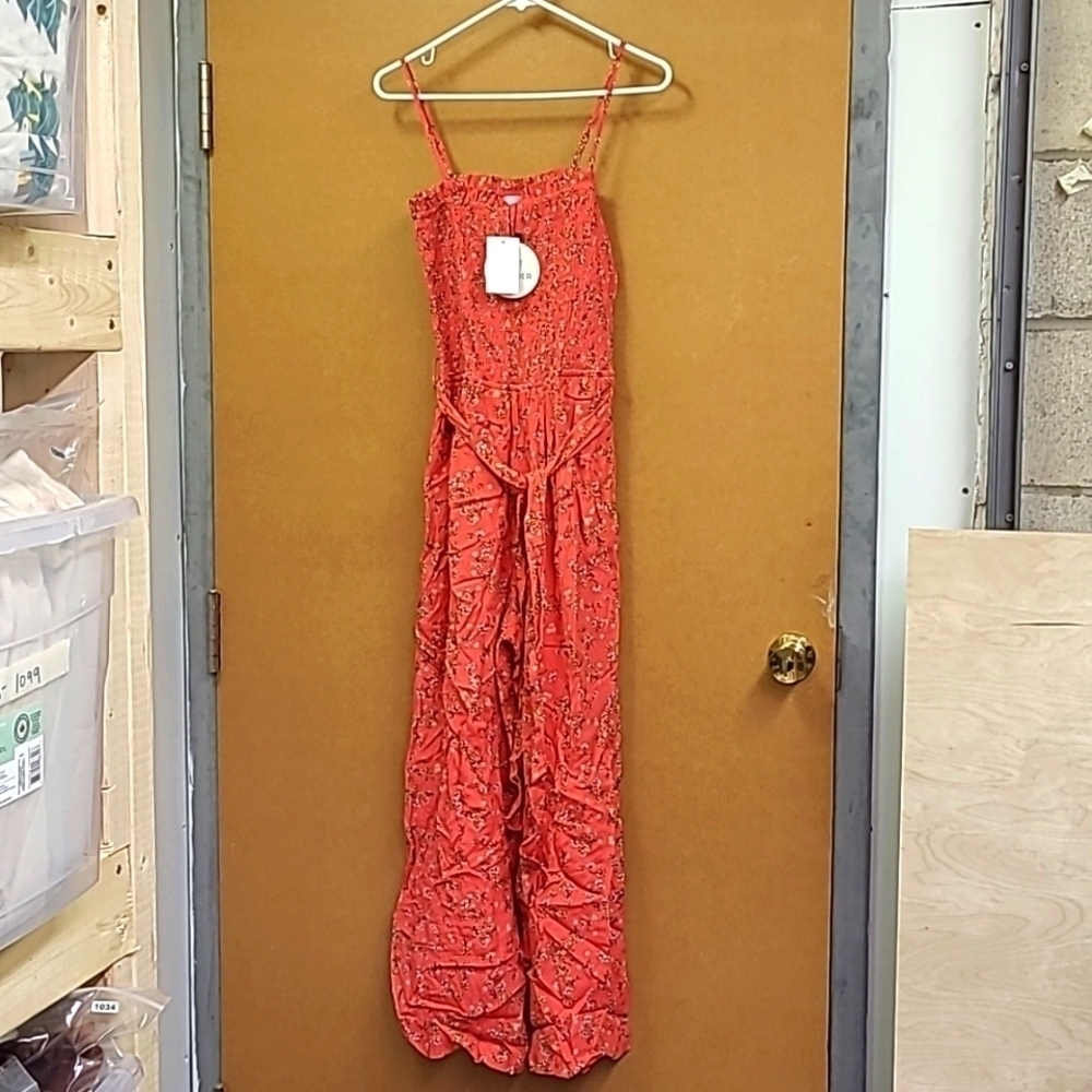 Lost & Wander Size S Red Orange Coral Floral Everyday Adventure Jumpsuit